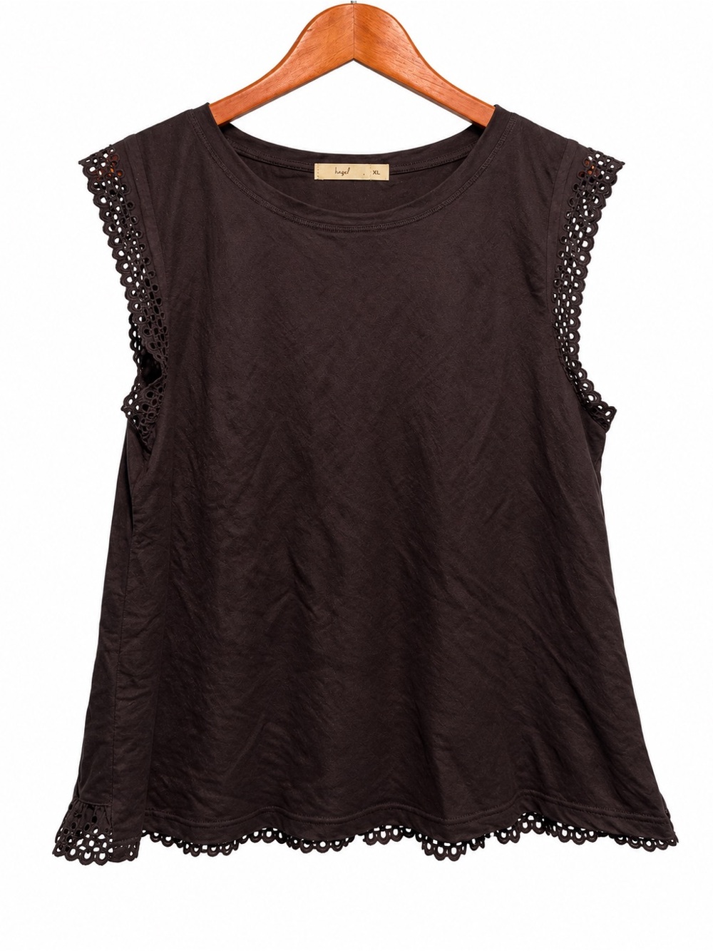 Hazel Black Eyelet Trim Pullover Top Women’s XL Rayon Nylon